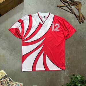 Vintage 90s Puma Spiral Soccer Jersey Red White Colorblock Tee Shirt Mens XL